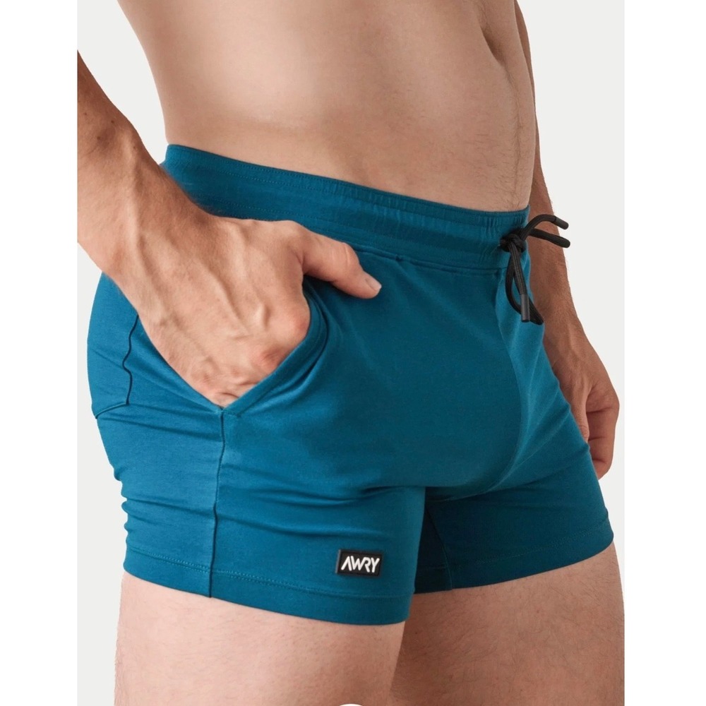 Awry Men's Running Shorts XL Teal Perforated Split Leg Liner Zip Pocket Gym